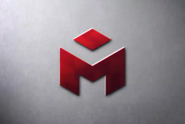 Metal 3d logo mockup on wall Premium Psd