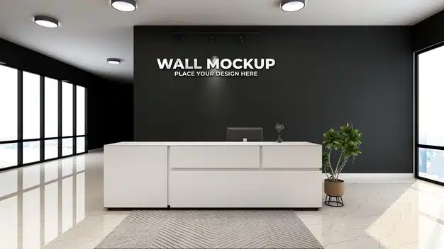 Metallic logo on office reception room mocku Premium Psd
