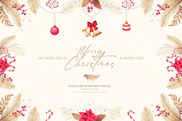 Minimal christmas card with red and golden ornaments Free Psd