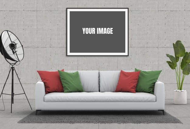 mock up poster frame in hipster interior modern living room