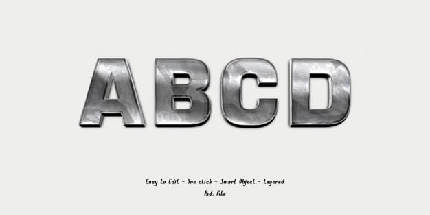 Mockup 3d effect font alphabet with silver texture Premium Psd