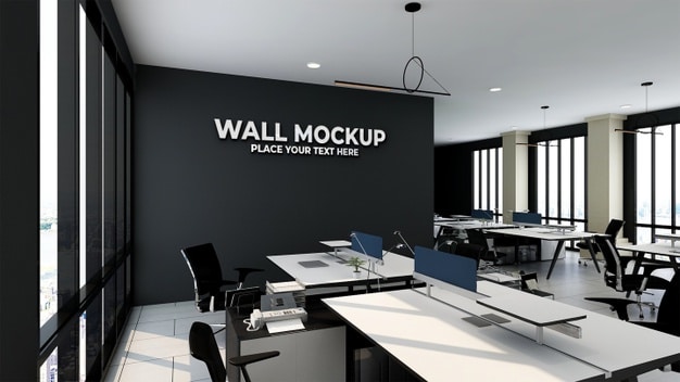 Mockup of silver office logo in modern business indoor workspace Premium Psd