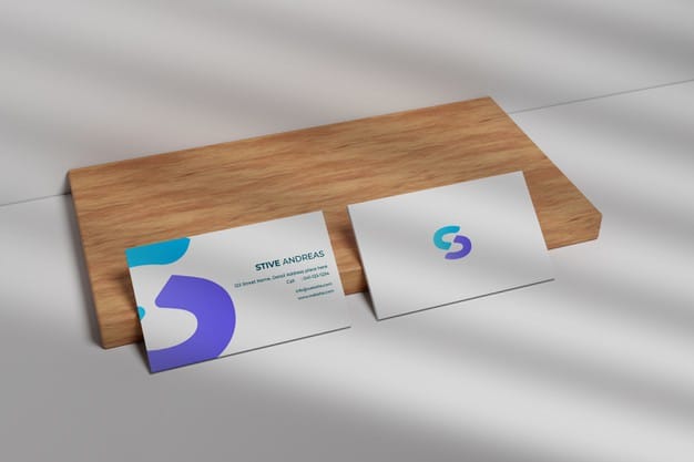 Modaern business card mockup on wood Premium Psd