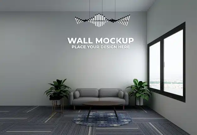 Modern office lobby waiting room wall logo mockup Premium Psd