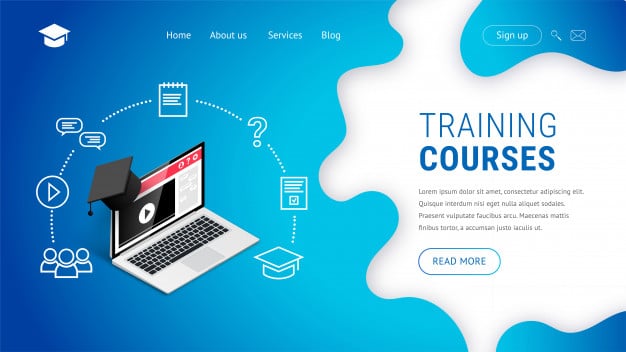 Online training courses landing page design concept. Premium Vector