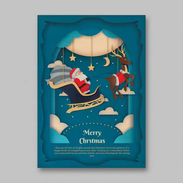 Paper art christmas flyer template Free Psd