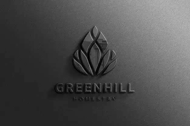 Realistic 3d company black glossy logo mockup with reflection Premium Psd