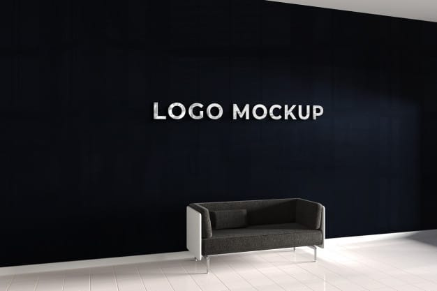 Realistic 3d logo mockup office wall with steel texture Premium Psd