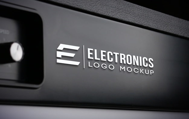 Realistic electronics logo mockup Premium Psd