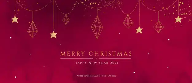 Red and golden christmas banner with elegant ornaments Free Psd