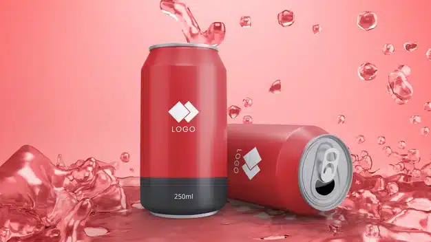 Red soda can mockup with background juice Premium Psd