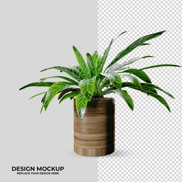Rendering plant and logo mockup decoration Premium Psd