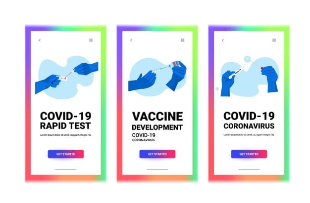 Set doctors or scientists hands holding covid-19 nasal swab laboratory test coronavirus pandemic concept horizontal vector illustration Premium Vector