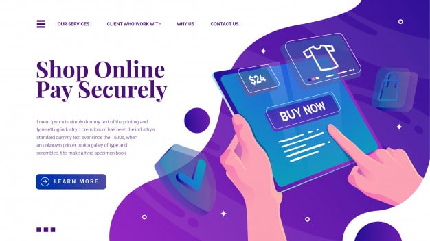 Shopping online with phone tablet and security payment landing page Premium Vector
