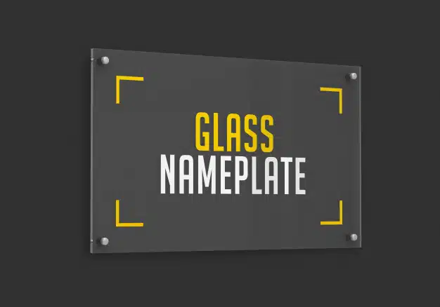 Side view of rectangular glass nameplate mockup Premium Psd