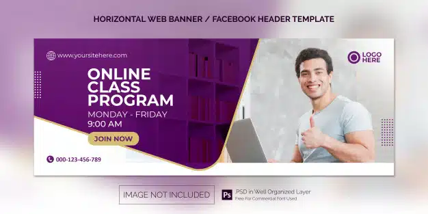 Simple horizontal web banner template for online class program promotion Premium Psd