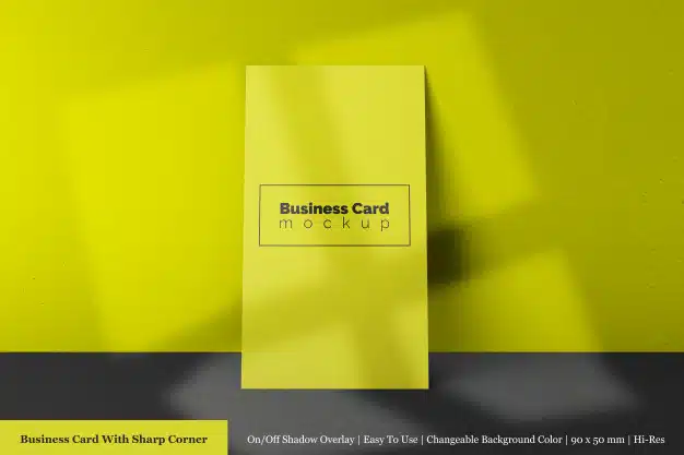 Single 90x50 mm modern business card with sharp corner mock-up front view Premium Psd
