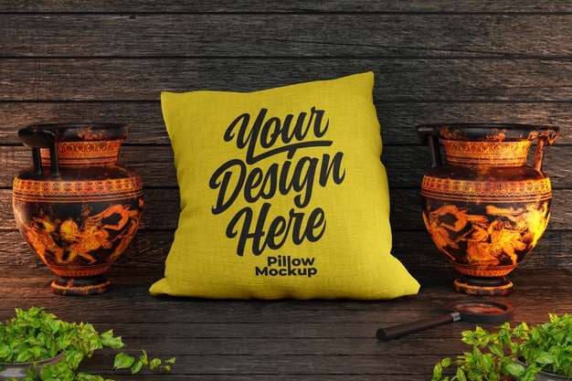 Square pillow mockup with a rough texture Premium Psd