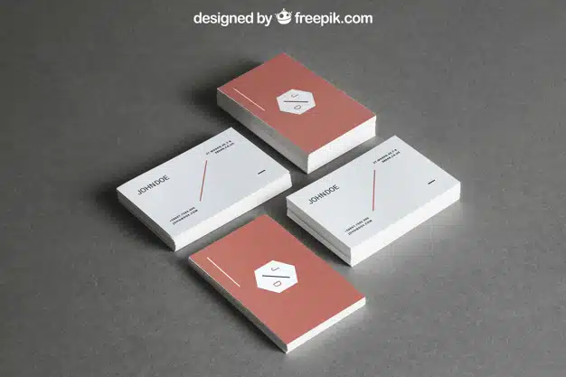 Stationery mockup with four stacks of business cards Premium Psd