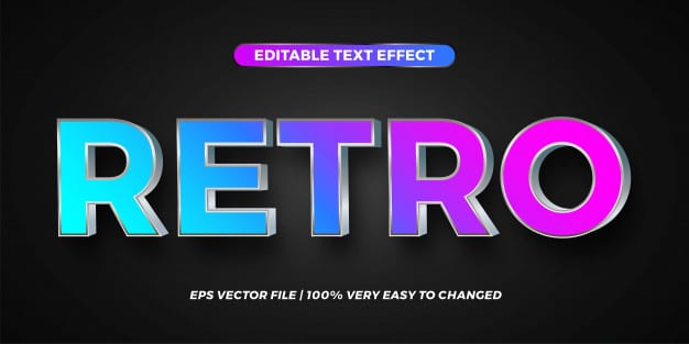 Text effect in gradient retro words text effect theme editable metal silver concept color Premium Vector