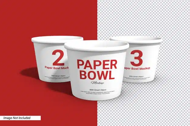 Three label paper bowl cup mockup isolated Premium Psd