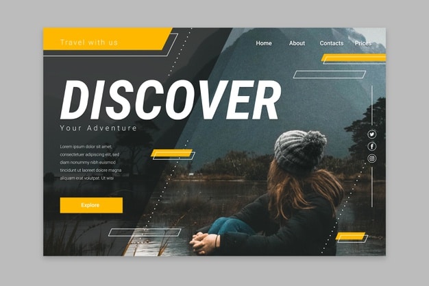 Travel landing page with photo Premium Vector