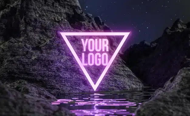 Triangle neon water terrain night stars logo mockup Premium Psd