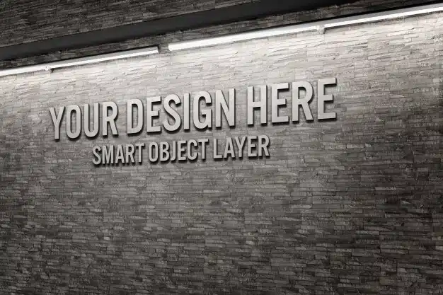 View of a 3d words on a wall mockup Premium Psd