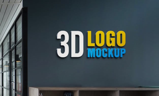 Wall 3d logo mockup, free office wall sign logo mockup Premium Psd