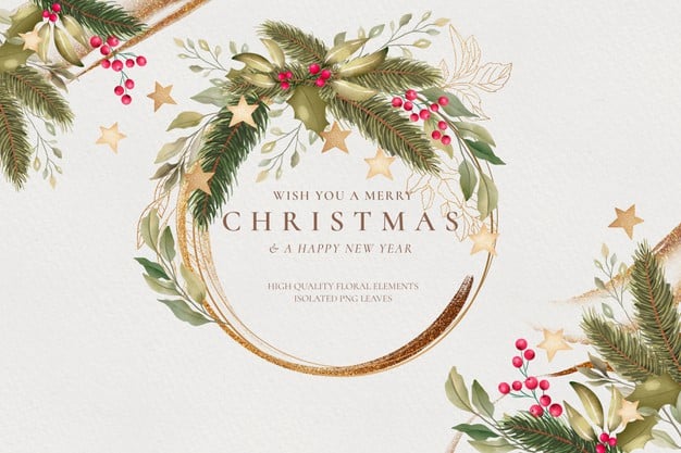 Watercolor christmas background with golden frame Free Psd