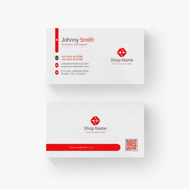 White business card with red details Premium Psd