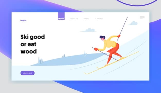 Wintertime skiing sport activity website landing page Premium Vector