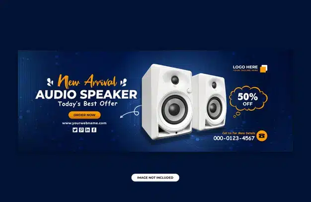 Audio speaker brand product facebook cover banner design template Premium Psd