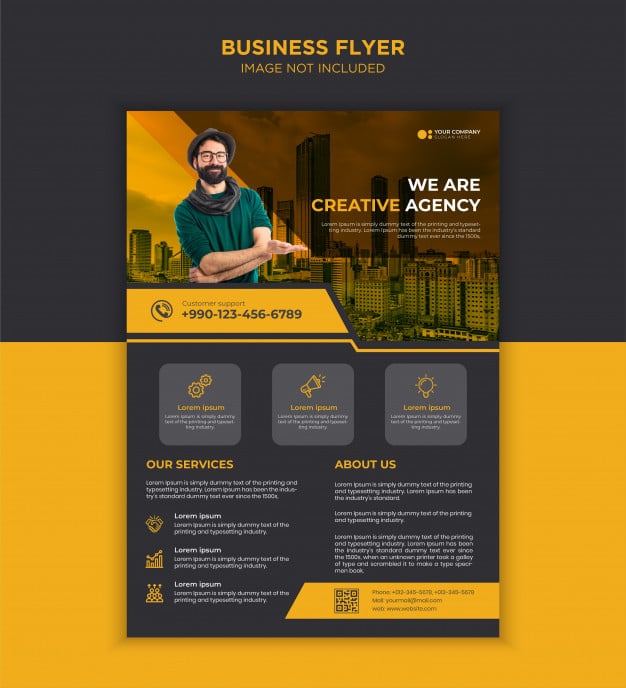 Black and yellow creative business flyer template design Premium Vector