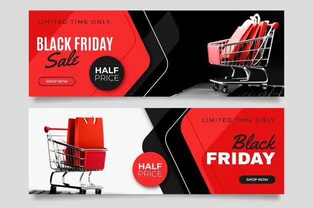 Black friday banners with photo in flat design Premium Vector