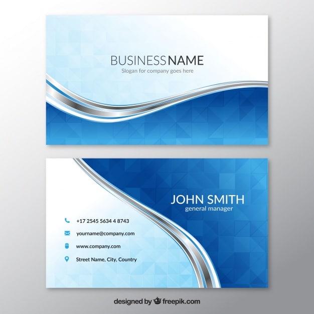 Blue business card with wavy lines Premium Vector