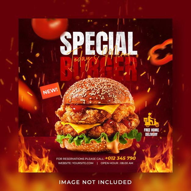 Burger food menu promotion social media instagram post banner template Premium Psd
