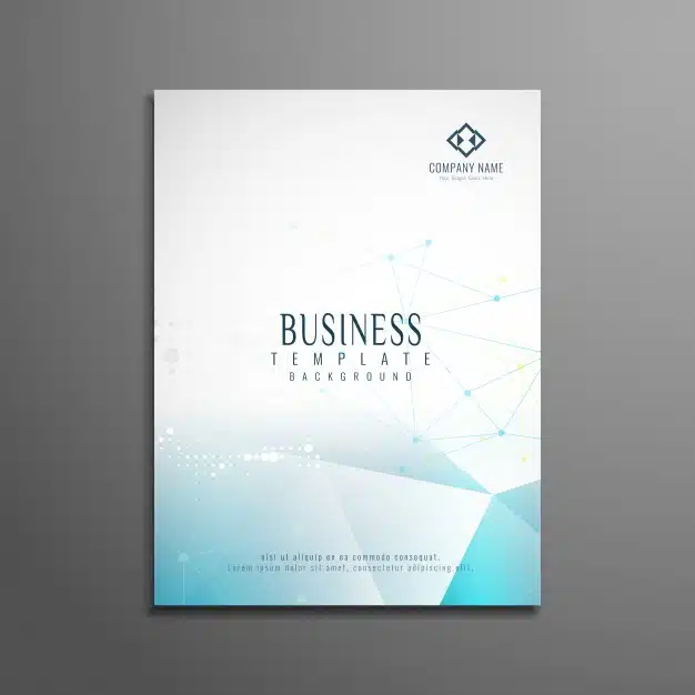 Business brochure template with blue polygonal shapes Free Vector