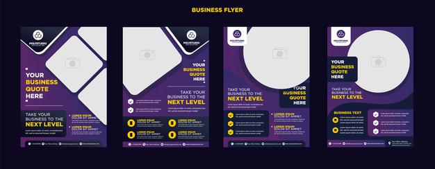 Business flyer set purple color corporate template design for annual report company Premium Vector
