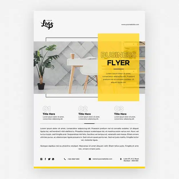 Business flyer template with desk and work space Premium Psd