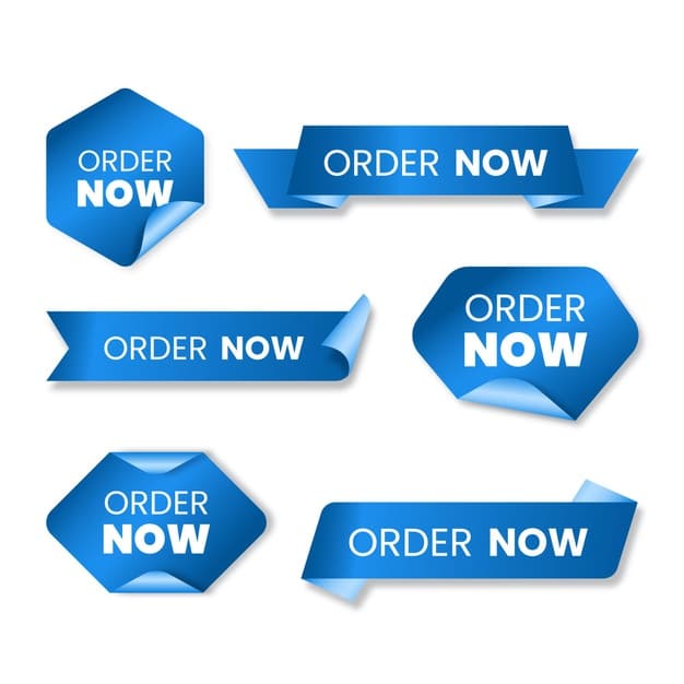 Collection of blue order now labels Premium Vector
