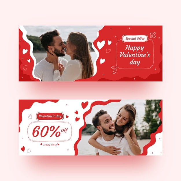 Collection of modern valentine's day banners Free Vector