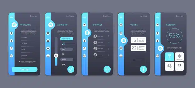 Collection of screens for smart home app Premium Vector