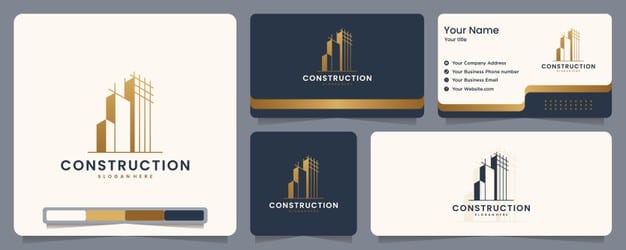 Construction , builder , building ,gold color ,banner and business card , logo design inspiration Premium Vector