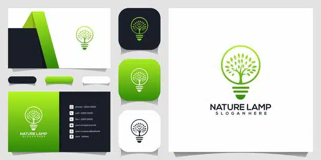 Creative nature lamp, lamp combined with tree logo designs template Premium Vector