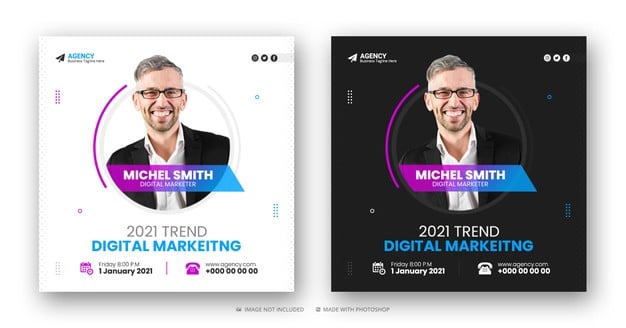 Digital marketing agency social media post and web banner or square flyer template Premium Psd