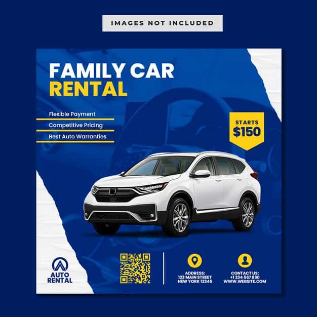 Family car rental promotion social media instagram post banner template Premium Psd