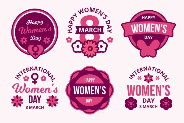 Flat design international women's day labels set Free Vector