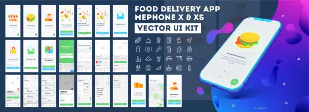 Food delivery mobile app. Premium Vector