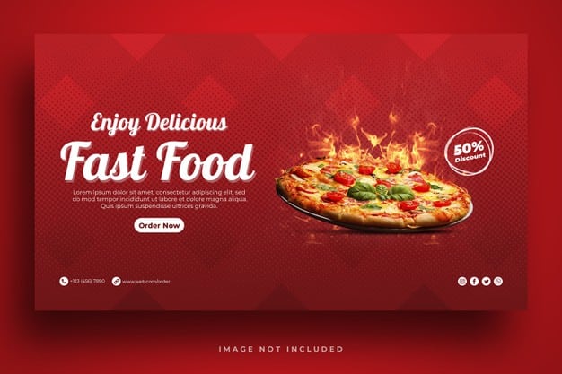 Food menu and restaurant pizza web banner template Premium Psd